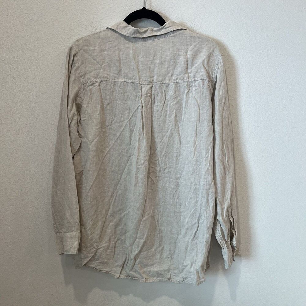 GAP Women’s Large Light Tan 100% Linen Button-Down Shirt Coastal Beachy Casual - Picture 5 of 7